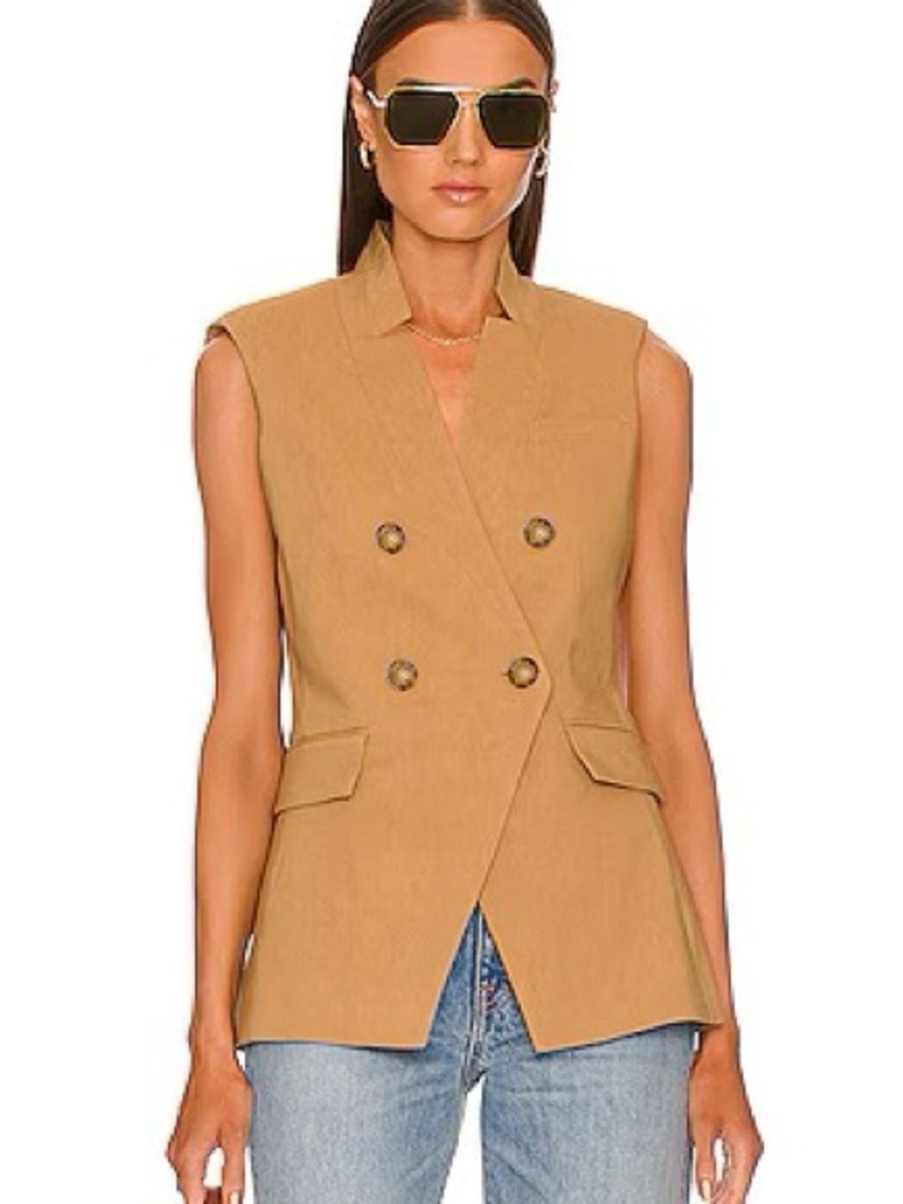 Veronica Beard Amika Double-Breasted Vest in Camel